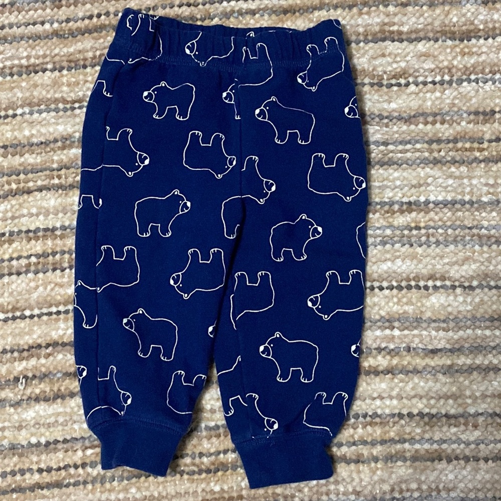 Falls Creek Baby Boy Blue Joggers White Bear All Over Print Pants 6-9 Months